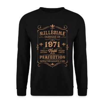 Cadeau D'anniversaire Millésime Fabriqué En 1971 - Sweat-shirt Unisexe - noir - Devant - Alina (178cm) & Michal (187cm)