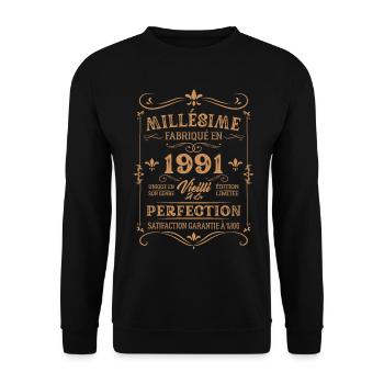 Cadeau D'anniversaire Millésime Fabriqué En 1991 - Sweat-shirt Unisexe - noir - Devant - Alina (178cm) & Michal (187cm)