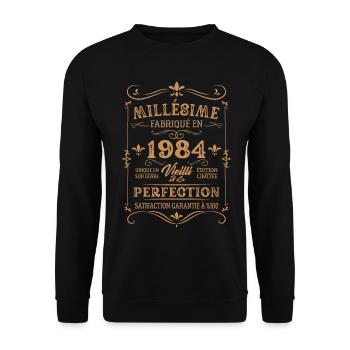 Cadeau D'anniversaire Millésime Fabriqué En 1984 - Sweat-shirt Unisexe - noir - Devant - Alina (178cm) & Michal (187cm)
