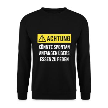 Achtung könnte spontan über Essen reden - Unisex Pullover - Schwarz - Vorne - Alina (178cm) & Michal (187cm)