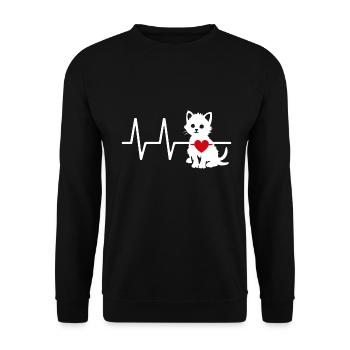 Cute cat graphic with heart line and heart - Unisex Sweatshirt - black - Front - Alina (178cm) & Michal (187cm)