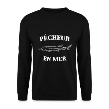 t-shirt pêcheur, humour, cadeau, - Sweat-shirt Unisexe - noir - Devant - Alina (178cm) & Michal (187cm)