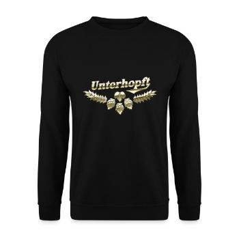Lustiger Biertrinker Spruch Unterhopft - Unisex Pullover - Schwarz - Vorne - Alina (178cm) & Michal (187cm)