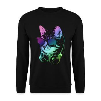 DJ Cat In Neon Lights - Unisex Sweatshirt - black - Front - Alina (178cm) & Michal (187cm)