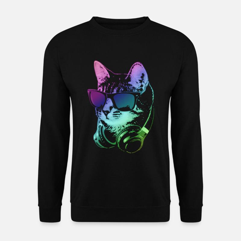 DJ Cat In Neon Lights - Unisex Pullover - Schwarz
