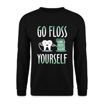 GO FLOSS SELBST - Unisex Pullover - Schwarz - Vorne - Alina (178cm) & Michal (187cm)