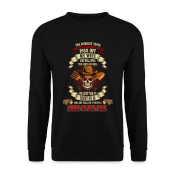 PISS OFF MY WIFE FARMER SKULL - Unisex Sweatshirt - black - Front - Alina (178cm) & Michal (187cm)