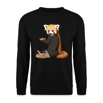 Roter Panda isst Pizza - Unisex Pullover - Schwarz - Vorne - Alina (178cm) & Michal (187cm)