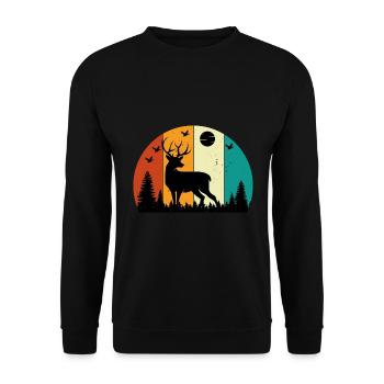 Retro Sunset Deer Funny Hunting Humor - Unisex Sweatshirt - black - Front - Alina (178cm) & Michal (187cm)
