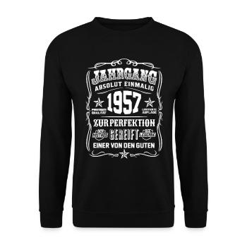 Jahrgang 1957 Geschenk 62. Geburtstag 62 jahre - Unisex Pullover - Schwarz - Vorne - Alina (178cm) & Michal (187cm)