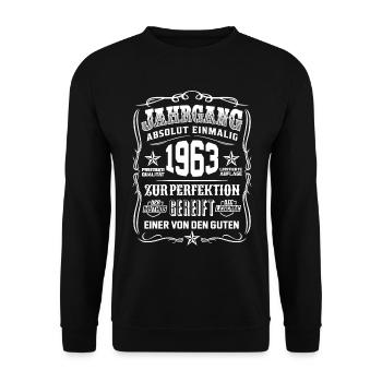 Jahrgang 1963 Geschenk 56. Geburtstag 56 jahre - Unisex Pullover - Schwarz - Vorne - Alina (178cm) & Michal (187cm)