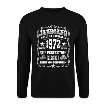 Jahrgang 1972 Geschenk 46. Geburtstag 46 jahre - Unisex Pullover - Schwarz - Vorne - Alina (178cm) & Michal (187cm)