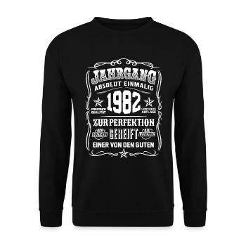 Jahrgang 1982 Geschenk 36. Geburtstag 36 jahre - Unisex Pullover - Schwarz - Vorne - Alina (178cm) & Michal (187cm)