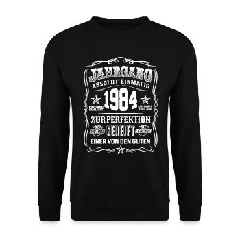 Jahrgang 1984 Geschenk 35. Geburtstag 35 jahre - Unisex Pullover - Schwarz - Vorne - Alina (178cm) & Michal (187cm)
