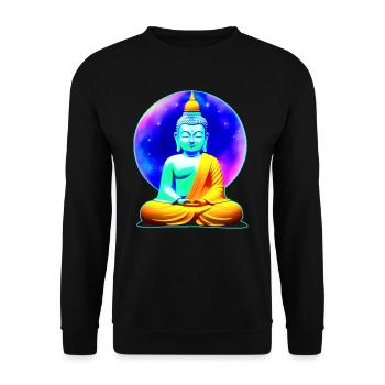 Colorful Buddha in Yoga Position Background Univers - Unisex Sweatshirt - black - Front - Alina (178cm) & Michal (187cm)