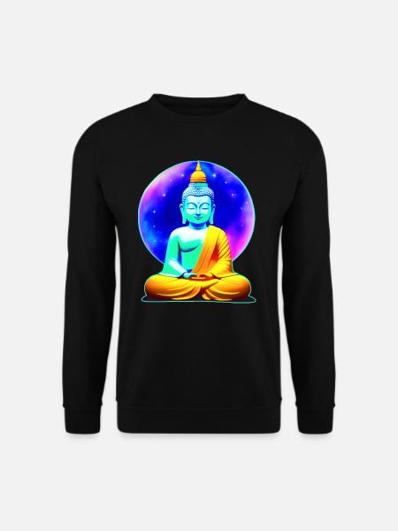 Bunter Buddha in Yoga Position Hintergrund Univers - Unisex Pullover - Schwarz