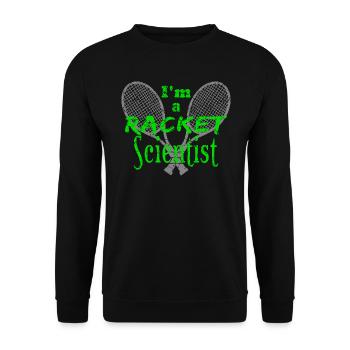 Tennis Shirt Racket Wissenschaftler Scientist - Unisex Pullover - Schwarz - Vorne - Alina (178cm) & Michal (187cm)