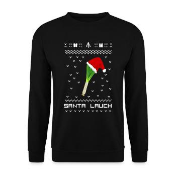 Ugly Christmas Sweater Geschenk Weihnachten Lauch - Unisex Pullover - Schwarz - Vorne - Alina (178cm) & Michal (187cm)