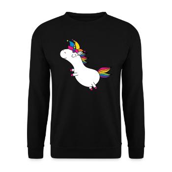 Einhorn Fasching Narrenkappe Regenbogen Party LGBT - Unisex Pullover - Schwarz - Vorne - Alina (178cm) & Michal (187cm)