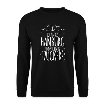 Ich bin aus Hamburg und nicht aus Zucker Wetter - Unisex Pullover - Schwarz - Vorne - Alina (178cm) & Michal (187cm)