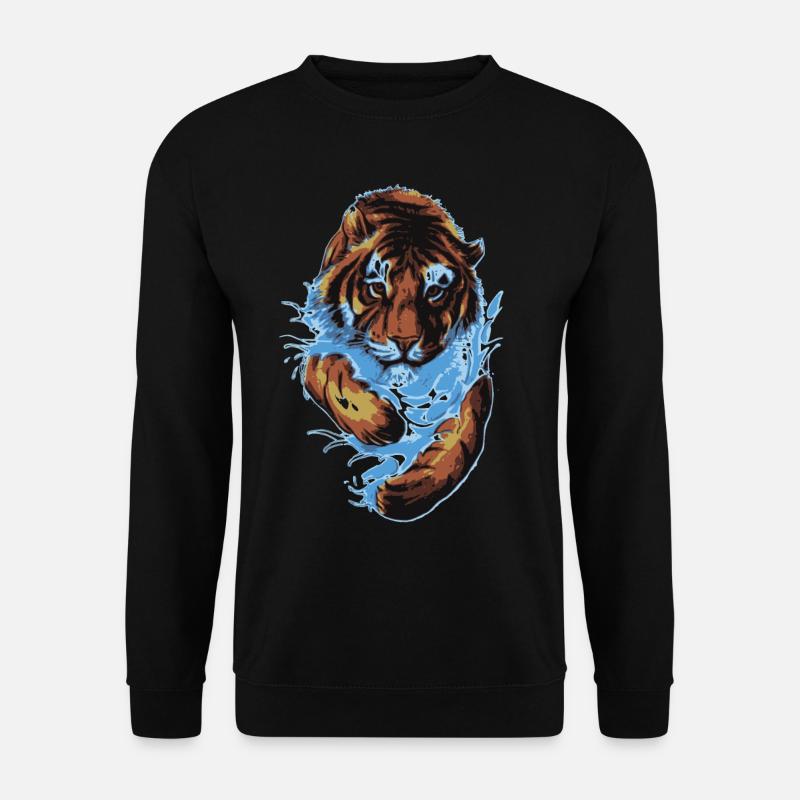 Tiger spielt Wasser Geschenk Tierliebe Wildkatze - Unisex Pullover - Schwarz