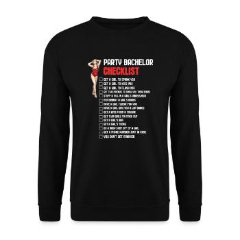 Bachelor Party Checklist - Unisex Pullover - Schwarz - Vorne - Alina (178cm) & Michal (187cm)