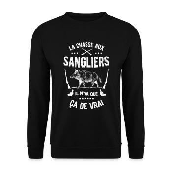 LA CHASSE AUX SANGLIERS - Sweat-shirt Unisexe - noir - Devant - Alina (178cm) & Michal (187cm)
