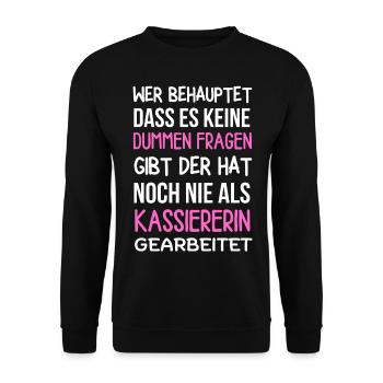 Kassiererin Spruch Verkäuferin im Einzelhandel - Unisex Pullover - Schwarz - Vorne - Alina (178cm) & Michal (187cm)