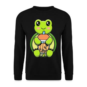 Bubble Milk Tea Turtle Drinking Boba Milk Tea - Unisex Sweatshirt - black - Front - Alina (178cm) & Michal (187cm)