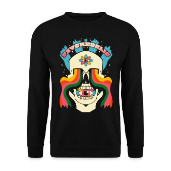 Psychedelischer Schädel Psychedelische Grafik - Unisex Pullover - Schwarz - Vorne - Alina (178cm) & Michal (187cm)