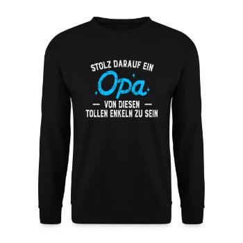 Stolz darauf ein Opa personalisiert - Unisex Pullover - Schwarz - Vorne - Alina (178cm) & Michal (187cm)