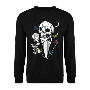 Gentelman Skull mit Rose - Unisex Pullover - Schwarz - Vorne - Alina (178cm) & Michal (187cm)