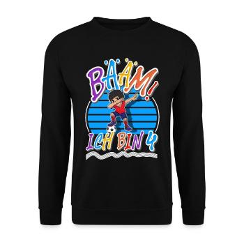 4. Geburtstag Kinder Fußball - Unisex Pullover - Schwarz - Vorne - Alina (178cm) & Michal (187cm)