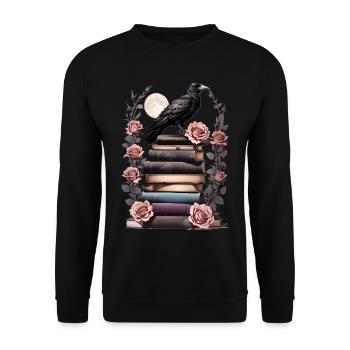 Pile de livres avec corbeau - Sweat-shirt Unisexe - noir - Devant - Alina (178cm) & Michal (187cm)
