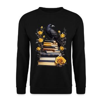 Pile de livres avec corbeau - Sweat-shirt Unisexe - noir - Devant - Alina (178cm) & Michal (187cm)