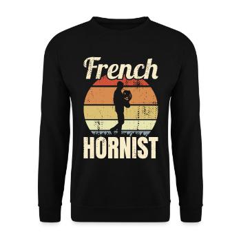Waldhornist Vintage Look - Unisex Pullover - Schwarz - Vorne - Alina (178cm) & Michal (187cm)