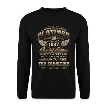 Oldtimer Baujahr 1997 Jahrgang Geburtstag Geschenk - Unisex Pullover - Schwarz - Vorne - Alina (178cm) & Michal (187cm)