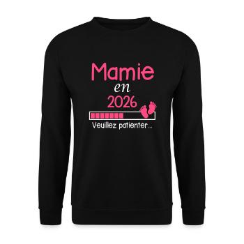 Mamie en 2026 Cadeau Future Grand-mère - Sweat-shirt Unisexe - noir - Devant - Alina (178cm) & Michal (187cm)