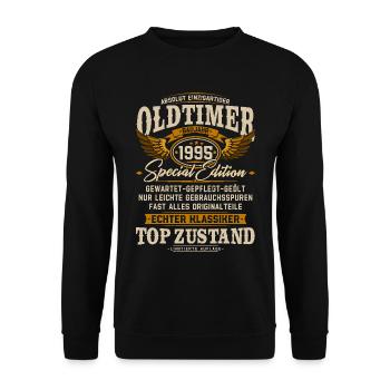Oldtimer 1995 Jahrgang geboren Geburtstag Geschenk - Unisex Pullover - Schwarz - Vorne - Alina (178cm) & Michal (187cm)