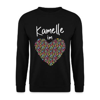 Kamelle im Herz Karneval Köln Konfetti Kölle Alaaf - Unisex Pullover - Schwarz - Vorne - Alina (178cm) & Michal (187cm)