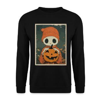 Cute skeleton with pumpkin – Halloween look - Unisex Sweatshirt - black - Front - Alina (178cm) & Michal (187cm)