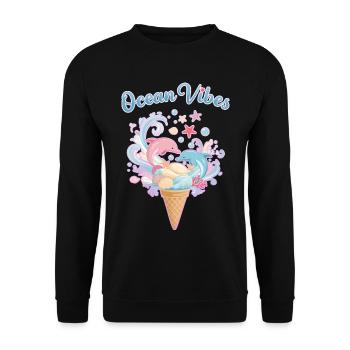 Eiscreme & Delfine Design 🍦🐬🐬 - Unisex Pullover - Schwarz - Vorne - Alina (178cm) & Michal (187cm)