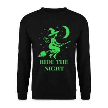 Halloween Hexe reitet durch die Nacht mit Mond - Unisex Pullover - Schwarz - Vorne - Alina (178cm) & Michal (187cm)