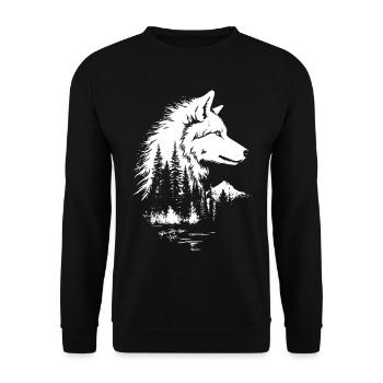 Wolf face forest silhouette in black and white style - Unisex Sweatshirt - black - Front - Alina (178cm) & Michal (187cm)
