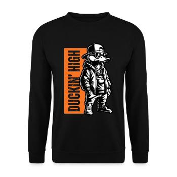 Duckin High – Design de canard de style urbain - Sweat-shirt Unisexe - noir - Devant - Alina (178cm) & Michal (187cm)