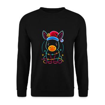 Esel Elfe Weihnachten Lustig Geschenk - Unisex Pullover - Schwarz - Vorne - Alina (178cm) & Michal (187cm)