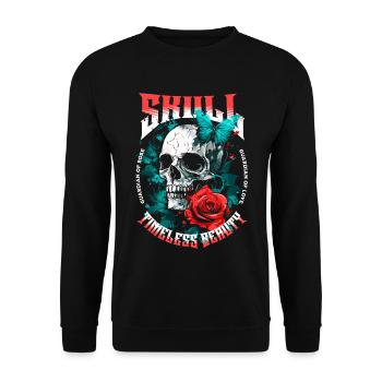 Totenkopf Totenschädel Rose Blume Schmetterling - Unisex Pullover - Schwarz - Vorne - Alina (178cm) & Michal (187cm)