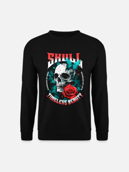 Skull Skull Rose Flower Butterfly - Unisex Sweatshirt - black