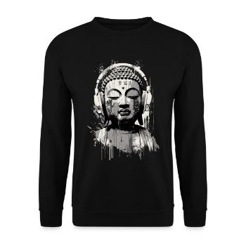Buddha with Headphones Zen Art - Unisex Sweatshirt - black - Front - Alina (178cm) & Michal (187cm)