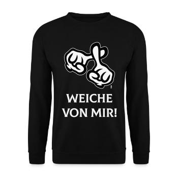 Weiche Von Mir! (Kreuz / Bibel / Religion / NEG2C) - Unisex Pullover - Schwarz - Vorne - Alina (178cm) & Michal (187cm)